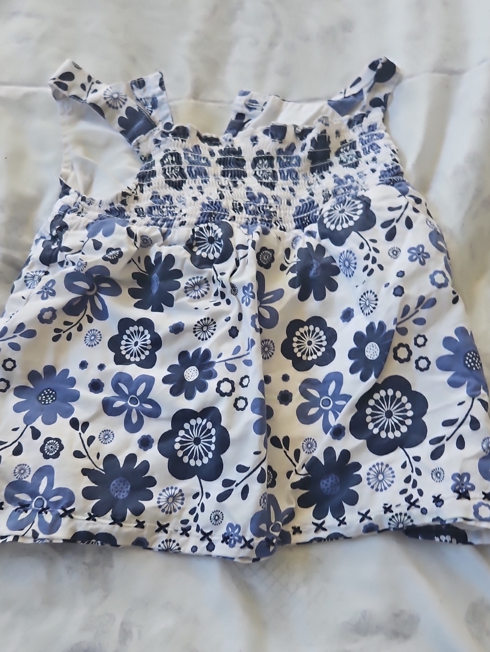 Girls White & Navy Floral Sundress Top